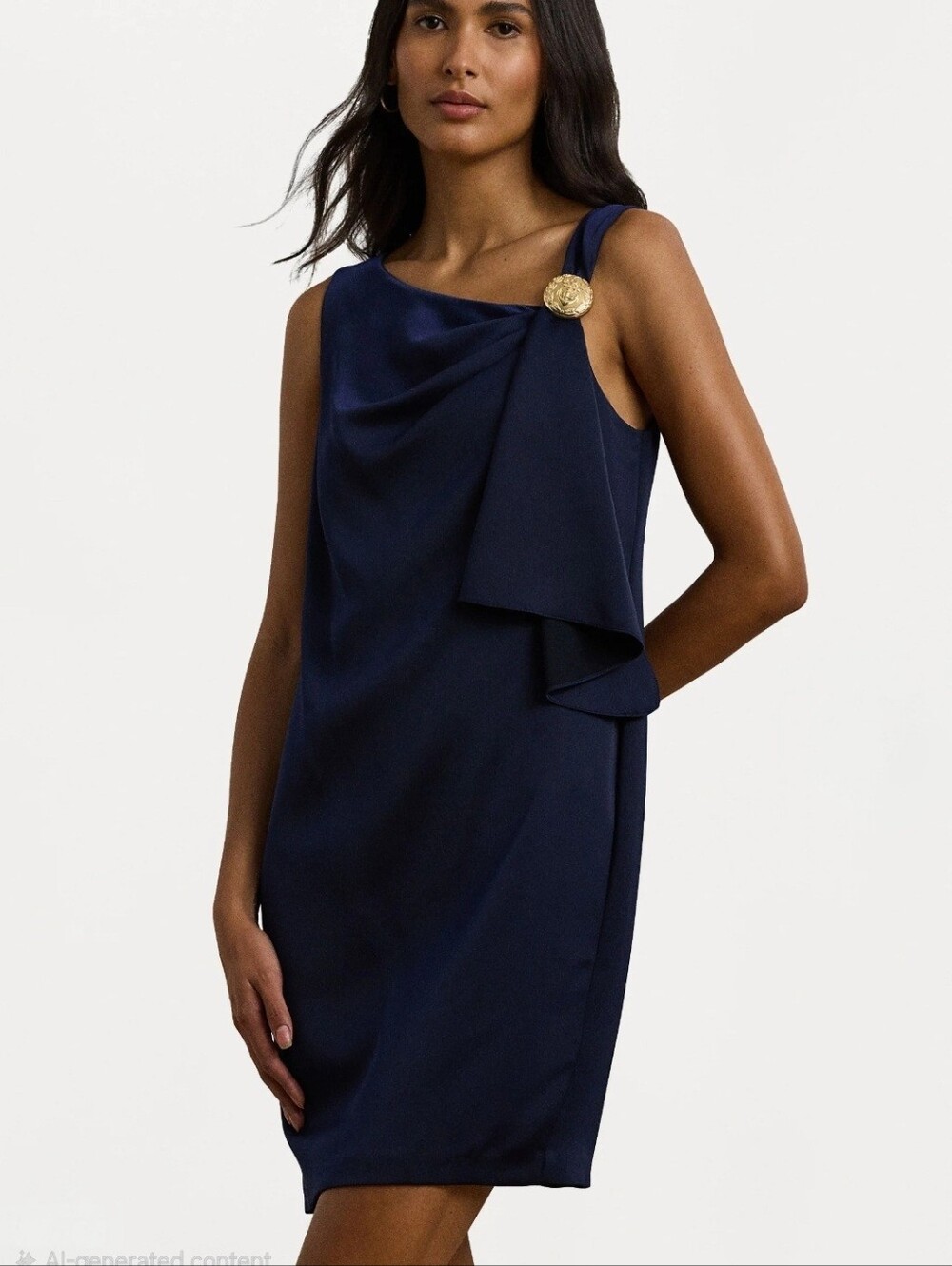 Lauren Ralph Lauren Navy Sleeveless Satin Shift Cocktail Dress Size 12 NWT